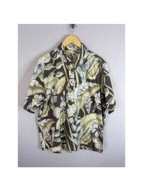 John Severson Kahala Mens XXL Hawaiian Shirt Cotton Floral Popover Green Grey